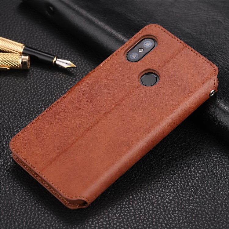 AZNS Leather Stand Casing with Card Slots for Xiaomi Mi A2 Lite / Redmi 6 Pro - Brown-2