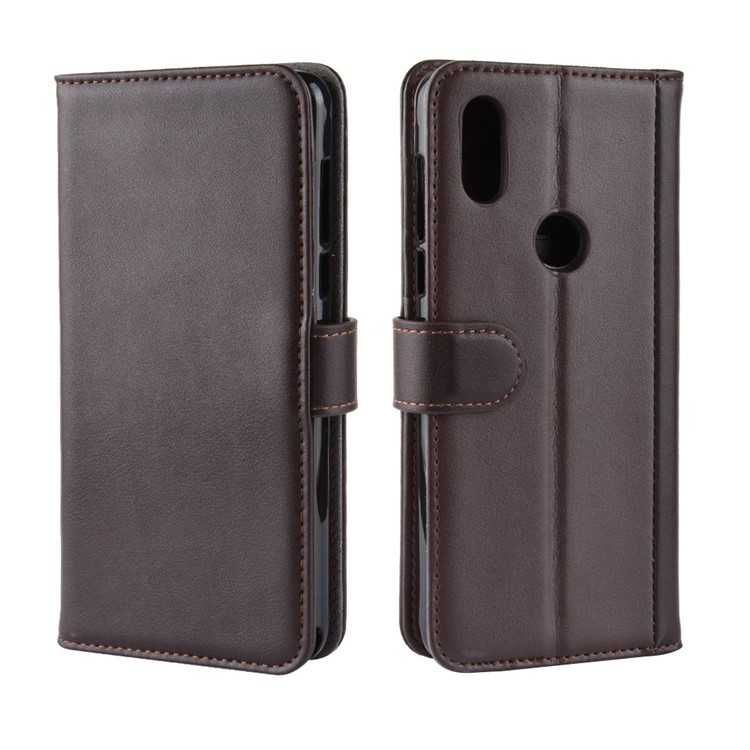 Genuine Split Leather Wallet Stand Cell Phone Cover for Xiaomi Mi Mix 3 - Brown-2
