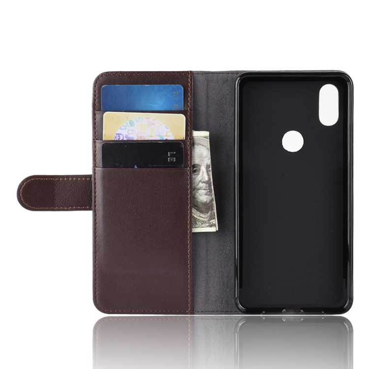 Genuine Split Leather Wallet Stand Cell Phone Cover for Xiaomi Mi Mix 3 - Brown-5