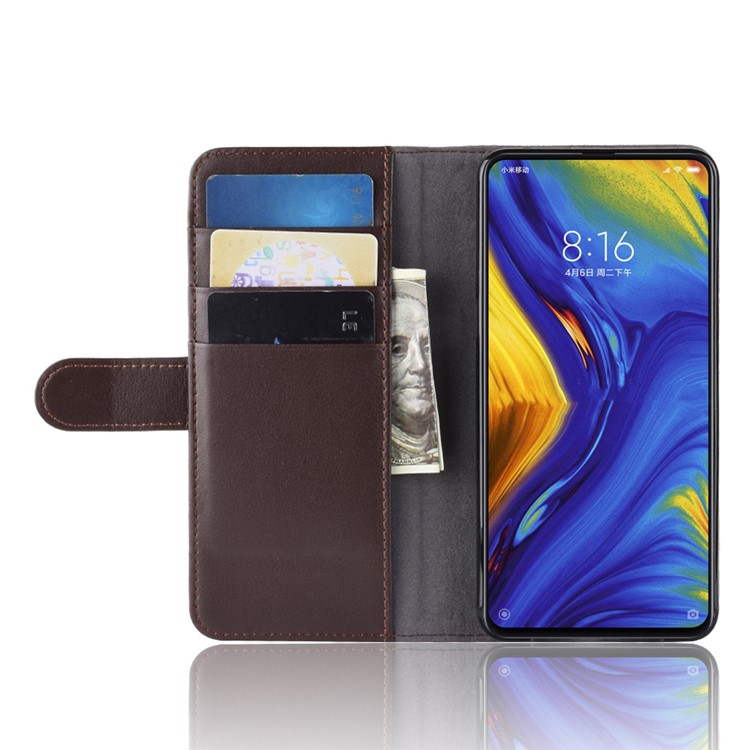 Genuine Split Leather Wallet Stand Cell Phone Cover for Xiaomi Mi Mix 3 - Brown-6