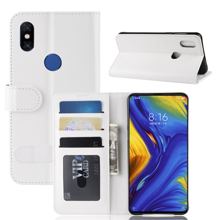 Crazy Horse Wallet Leather Stand Cover for Xiaomi Mi Mix 3 - White-8