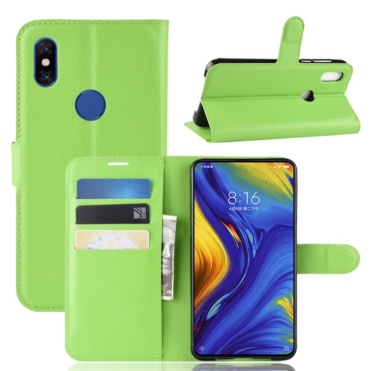 Litchi Skin Leather Wallet Stand Case for Xiaomi Mi Mix 3 / Mix 3 5G - Green-1
