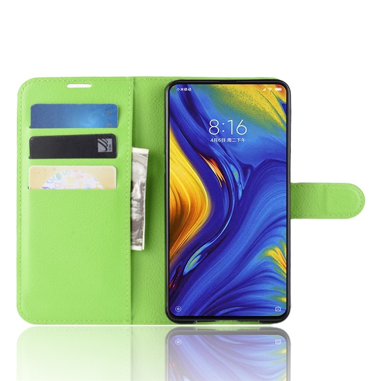 Litchi Skin Leather Wallet Stand Case for Xiaomi Mi Mix 3 / Mix 3 5G - Green-4