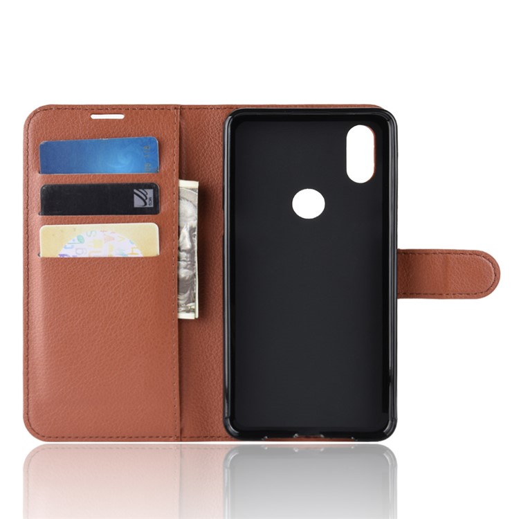 Litchi Skin Leather Stand Cover with Card Slots for Xiaomi Mi Mix 3 / Mix 3 5G - Brown-3