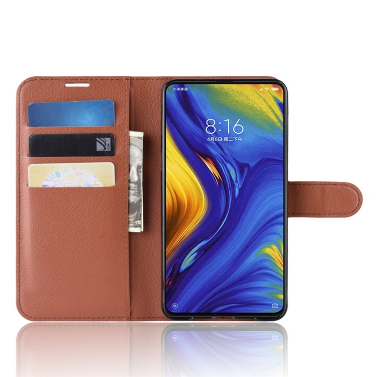 Litchi Skin Leather Stand Cover with Card Slots for Xiaomi Mi Mix 3 / Mix 3 5G - Brown-4