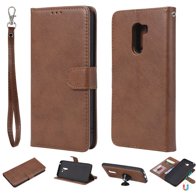 Magnetic Detachable 2-in-1 Stand Leather Phone Casing for Xiaomi Pocophone F1 / Poco F1 (India) - Brown-1