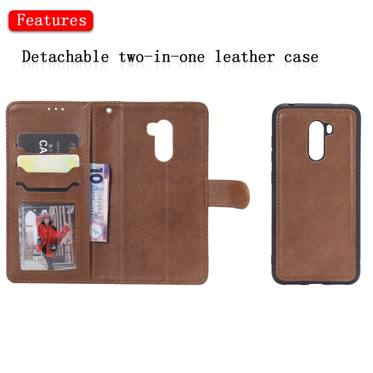 Magnetic Detachable 2-in-1 Stand Leather Phone Casing for Xiaomi Pocophone F1 / Poco F1 (India) - Brown-8
