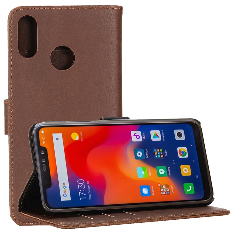 Verrücktes Pferd Retro Kartenhalter Leder Handy Shell Für Xiaomi Redmi Note 6 Pro - Kaffee-1