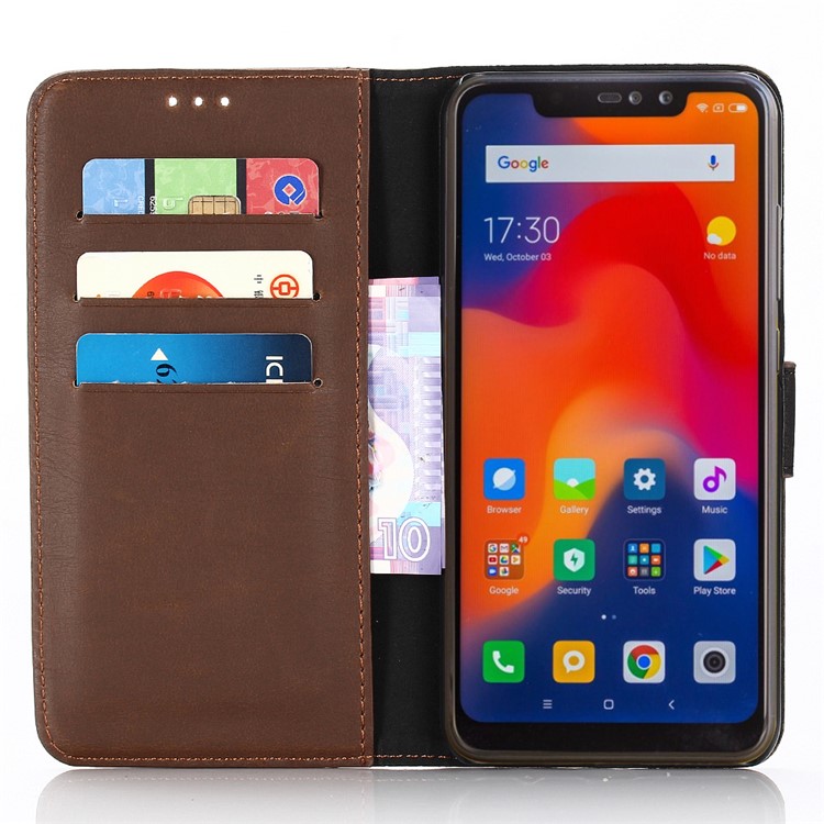 Verrücktes Pferd Retro Kartenhalter Leder Handy Shell Für Xiaomi Redmi Note 6 Pro - Kaffee-4
