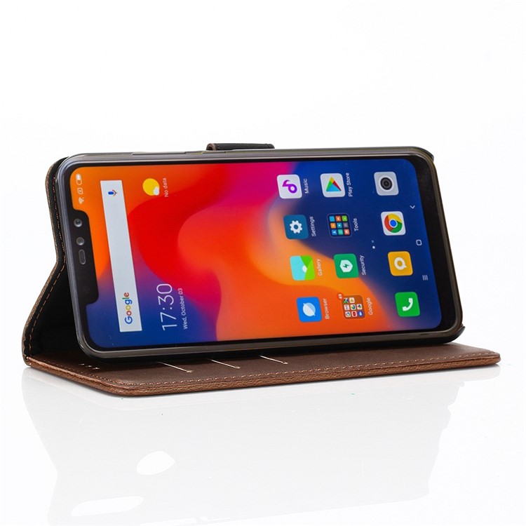 Verrücktes Pferd Retro Kartenhalter Leder Handy Shell Für Xiaomi Redmi Note 6 Pro - Kaffee-8