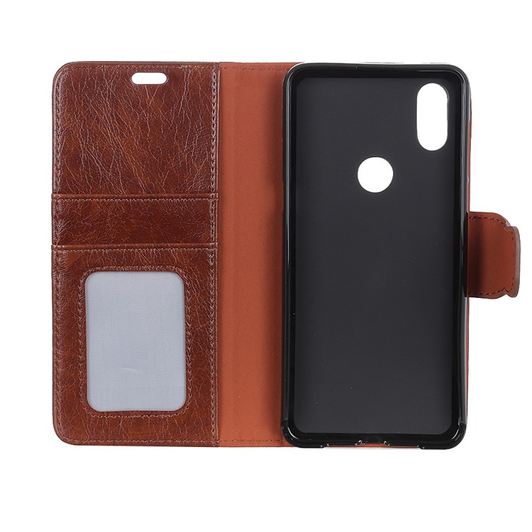 Textured Split Leather Wallet Stand Case for Xiaomi Mi Mix 3 - Brown-5