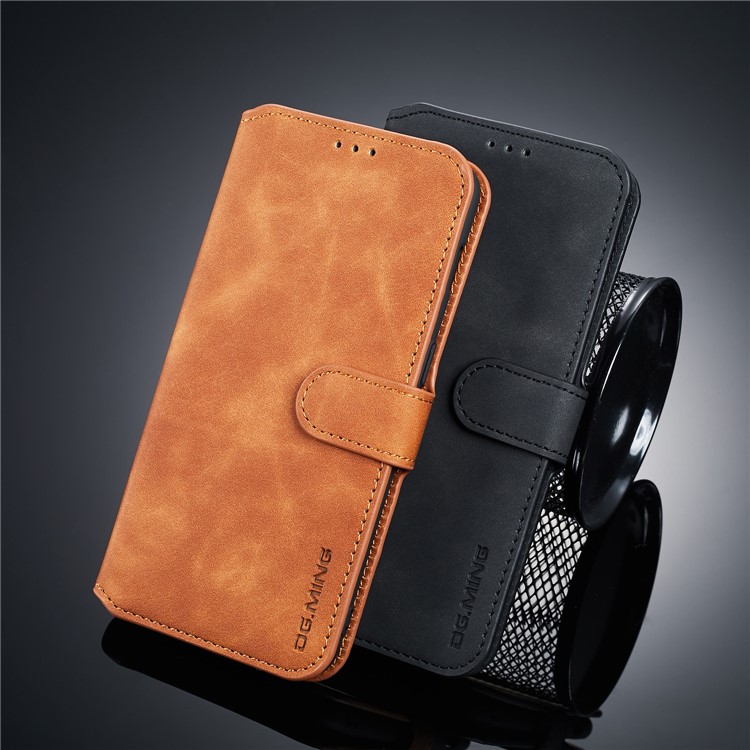 DG.MING Retro Style PU Leather Wallet Casing for Xiaomi Mi 8 Lite / Mi 8 Youth (Mi 8X) - Brown-10