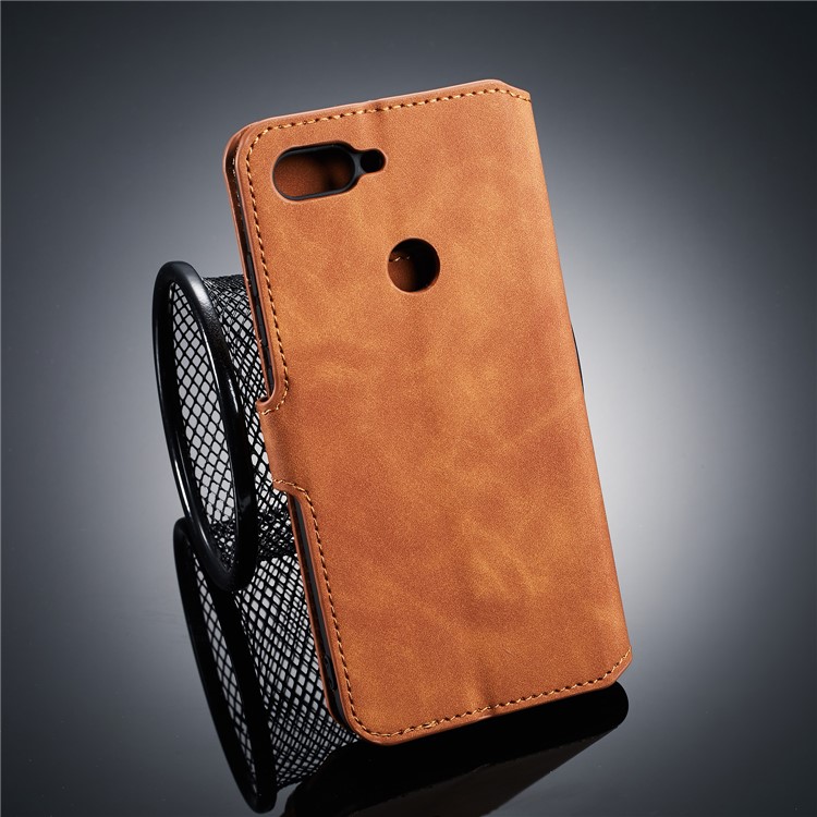 DG.MING Retro Style PU Leather Wallet Casing for Xiaomi Mi 8 Lite / Mi 8 Youth (Mi 8X) - Brown-2