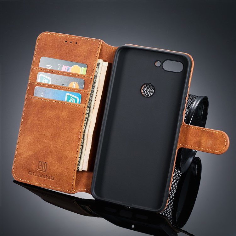 DG.MING Retro Style PU Leather Wallet Casing for Xiaomi Mi 8 Lite / Mi 8 Youth (Mi 8X) - Brown-3