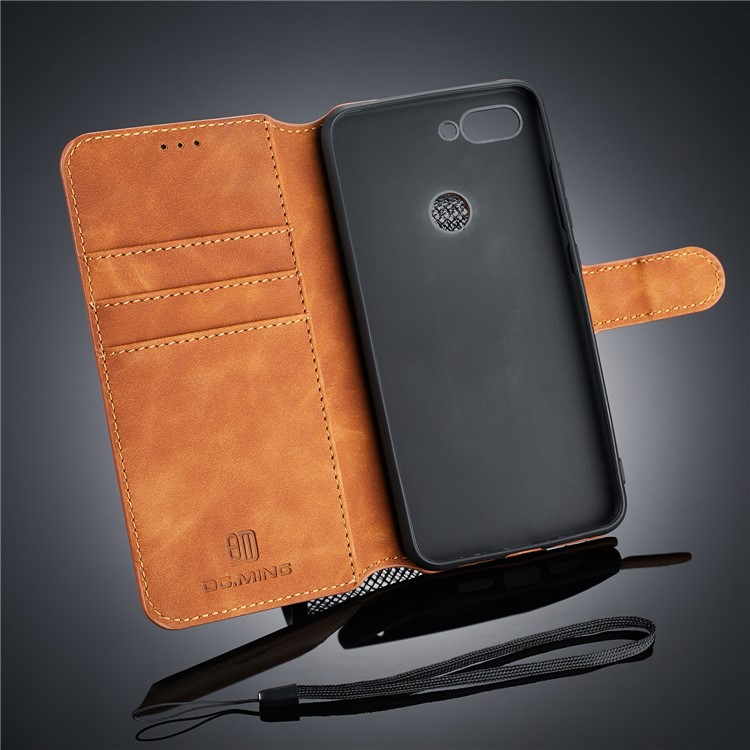 DG.MING Retro Style PU Leather Wallet Casing for Xiaomi Mi 8 Lite / Mi 8 Youth (Mi 8X) - Brown-4