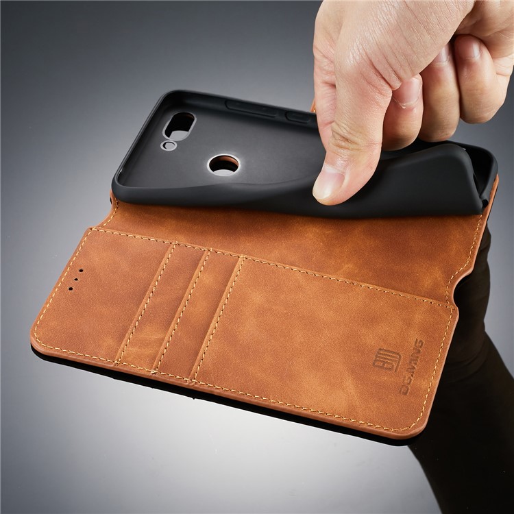 DG.MING Retro Style PU Leather Wallet Casing for Xiaomi Mi 8 Lite / Mi 8 Youth (Mi 8X) - Brown-7