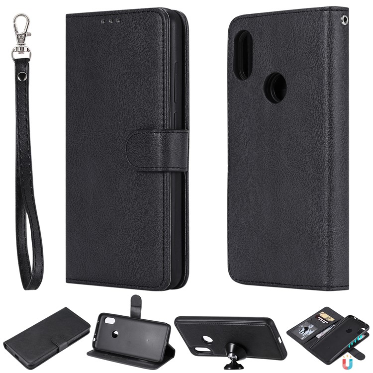 Magnetic Detachable 2-in-1 PU Leather Case for Xiaomi Redmi Note 6 Pro - Black-1