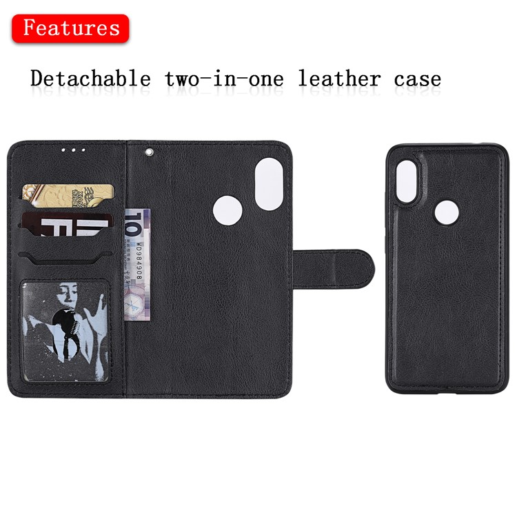 Magnetic Detachable 2-in-1 PU Leather Case for Xiaomi Redmi Note 6 Pro - Black-4