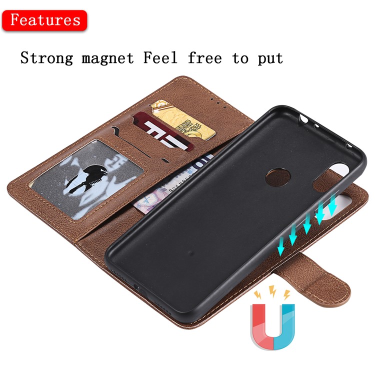 PU Leather Wallet Cover + Detachable TPU Phone Casing for Xiaomi Redmi Note 6 Pro - Brown-5
