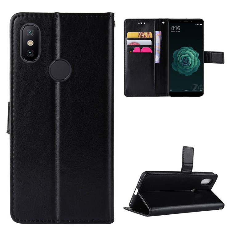 Crazy Horse Wallet Stand Leather Protective Case for Xiaomi Mi A2 Lite / Redmi 6 Pro - Black-1