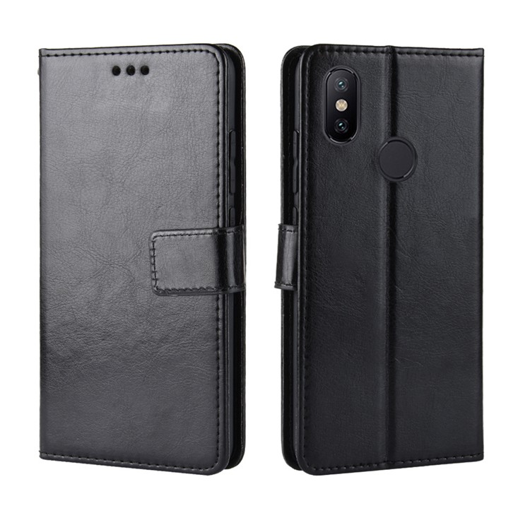 Crazy Horse Wallet Stand Leather Protective Case for Xiaomi Mi A2 Lite / Redmi 6 Pro - Black-2