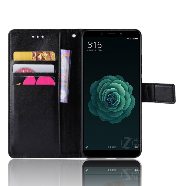 Crazy Horse Wallet Stand Leather Protective Case for Xiaomi Mi A2 Lite / Redmi 6 Pro - Black-6