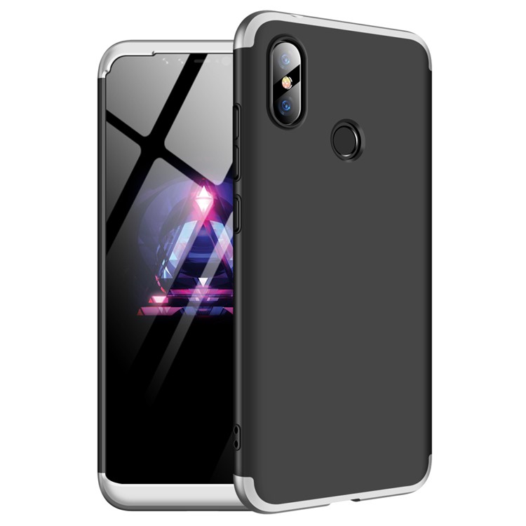 GKK Detachable 3-Piece Matte Hard PC Case Accessory for Xiaomi Redmi Note 6 Pro - Silver / Black-1