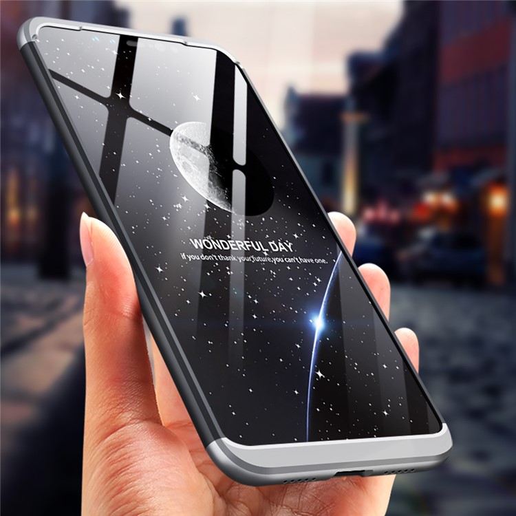 GKK Detachable 3-Piece Matte Hard PC Case Accessory for Xiaomi Redmi Note 6 Pro - Silver / Black-3
