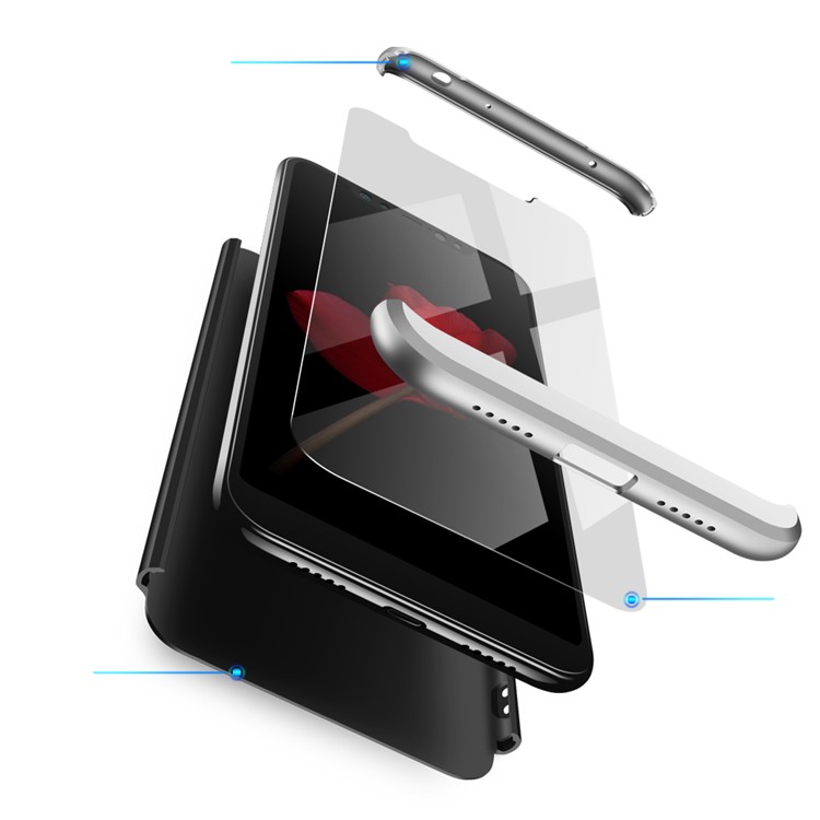 GKK Detachable 3-Piece Matte Hard PC Case Accessory for Xiaomi Redmi Note 6 Pro - Silver / Black-6