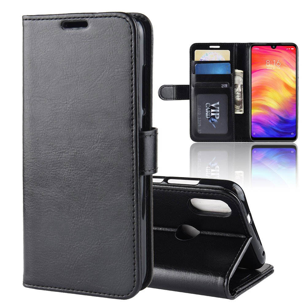 Crazy Horse pu Leather Stand Portefeuille Flip Case Pour Xiaomi Redmi Note 7s / Note 7 / Note 7 Pro (inde) - le Noir