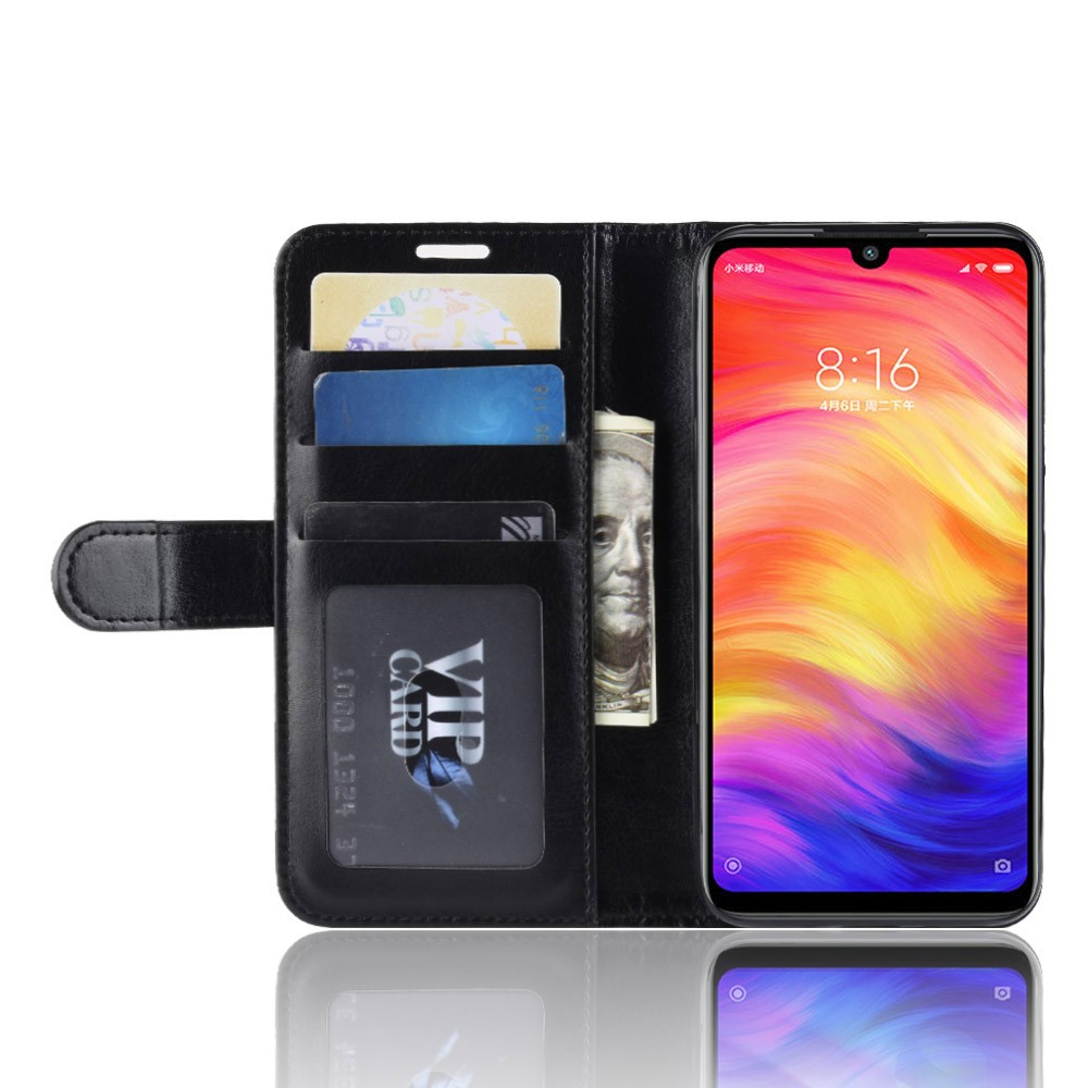 Crazy Horse PU Leder Stand Wallet Flip Hülle Für Xiaomi Redmi Note 7s /Note 7 / Anmerkung 7 Pro (indien) - Schwarz