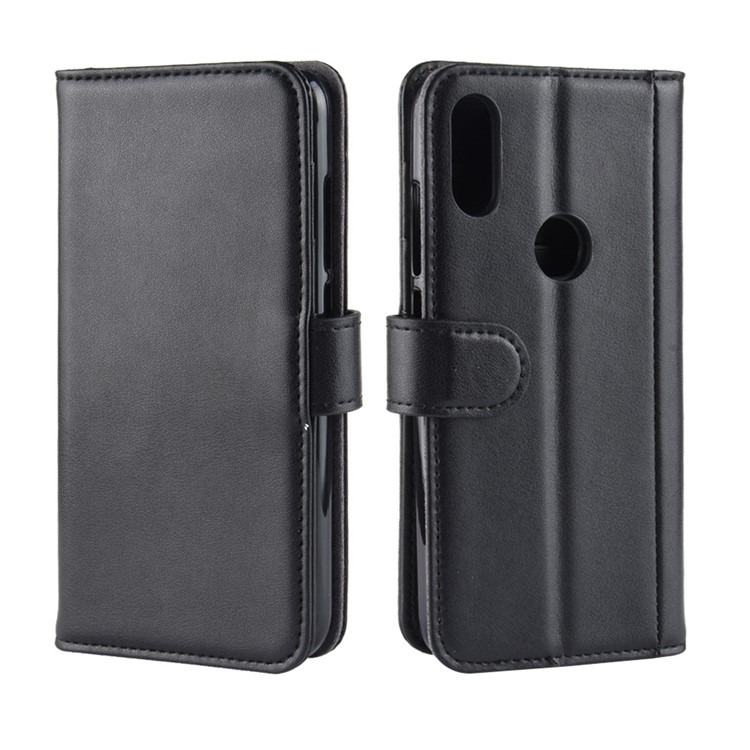 Genuine Split Leather Wallet Phone Cover with Stand for Xiaomi Mi Play - Black-2