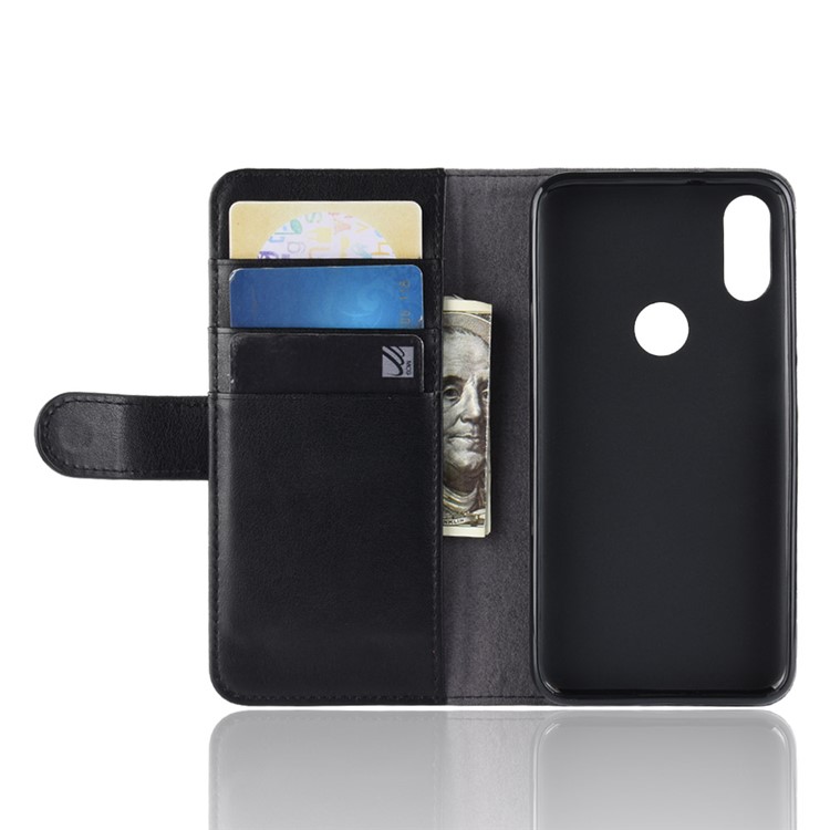 Genuine Split Leather Wallet Phone Cover with Stand for Xiaomi Mi Play - Black-5