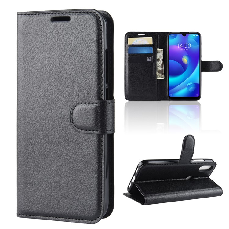 Litchi Skin Wallet Leather Stand Case for Xiaomi Mi Play - Black-2