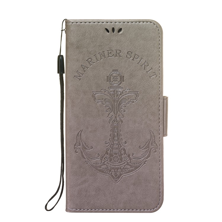 Imprint Anchor Wallet Leather Case for Xiaomi Pocophone F1 / Poco F1 (India) - Grey-2