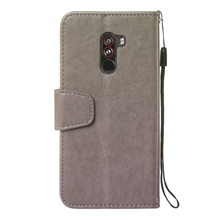 Imprint Anchor Wallet Leather Case for Xiaomi Pocophone F1 / Poco F1 (India) - Grey-3