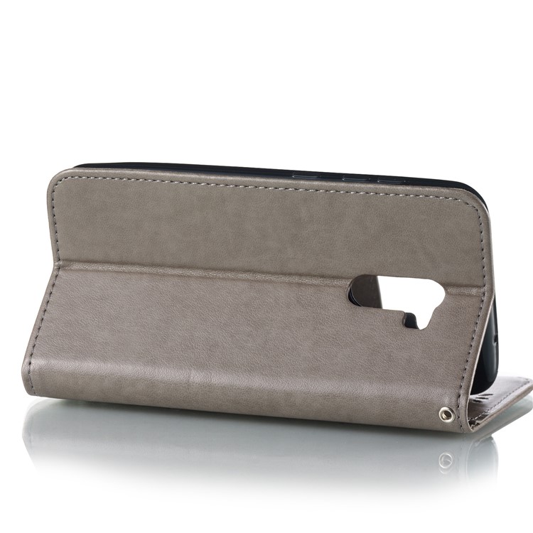 Imprint Anchor Wallet Leather Case for Xiaomi Pocophone F1 / Poco F1 (India) - Grey-4