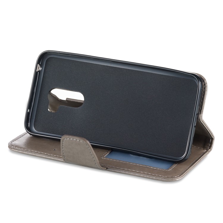 Imprint Anchor Wallet Leather Case for Xiaomi Pocophone F1 / Poco F1 (India) - Grey-5