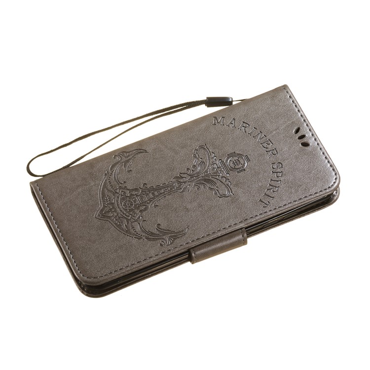 Imprint Anchor Wallet Leather Case for Xiaomi Pocophone F1 / Poco F1 (India) - Grey-6