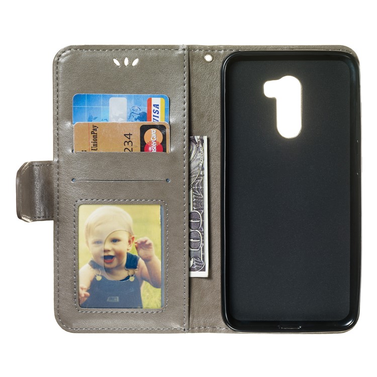 Imprint Anchor Wallet Leather Case for Xiaomi Pocophone F1 / Poco F1 (India) - Grey-8