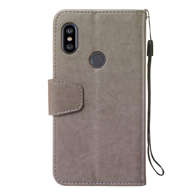 Imprint Anchor Wallet Leather Casing for Xiaomi Redmi Note 6 Pro - Grey-3