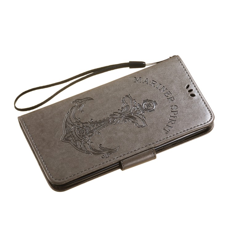 Imprint Anchor Wallet Leather Casing for Xiaomi Redmi Note 6 Pro - Grey-6