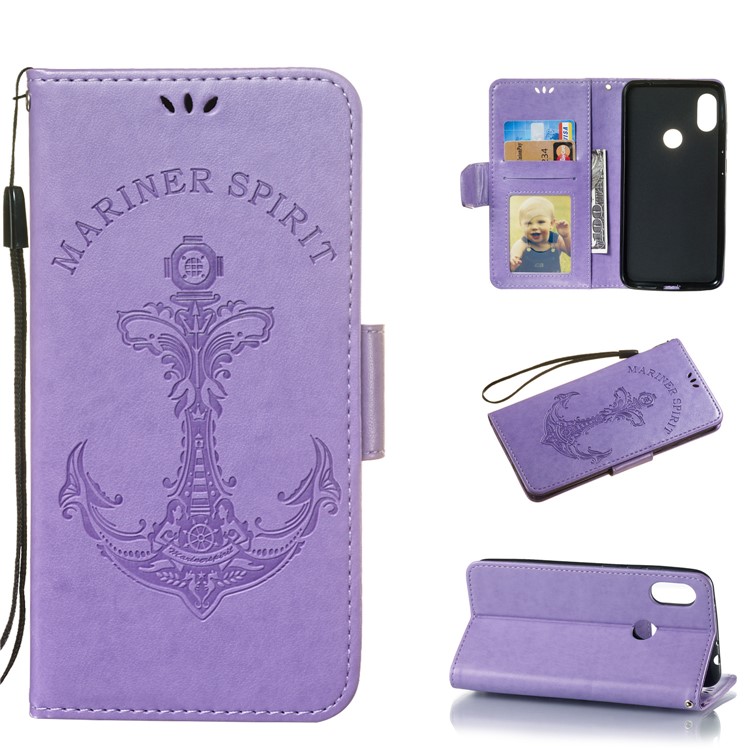 Imprint Anchor Wallet Leather Protective Cover for Xiaomi Redmi Note 6 Pro - Purple-1