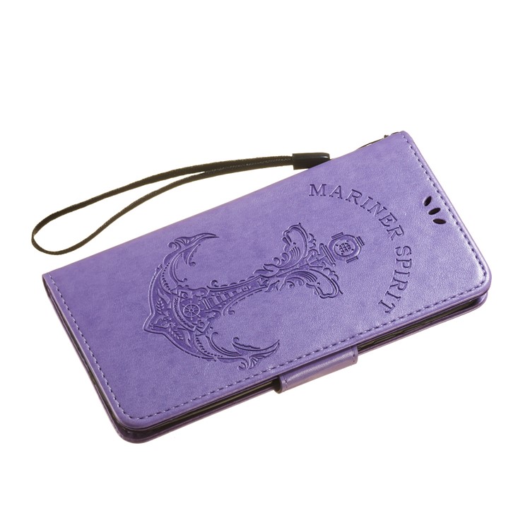 Imprint Anchor Wallet Leather Protective Cover for Xiaomi Redmi Note 6 Pro - Purple-6
