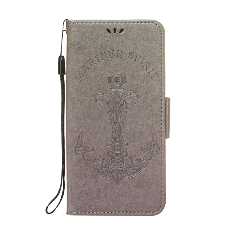 Imprint Anchor Wallet Leather Phone Case for Xiaomi Mi A2 Lite/Redmi 6 Pro - Grey-2