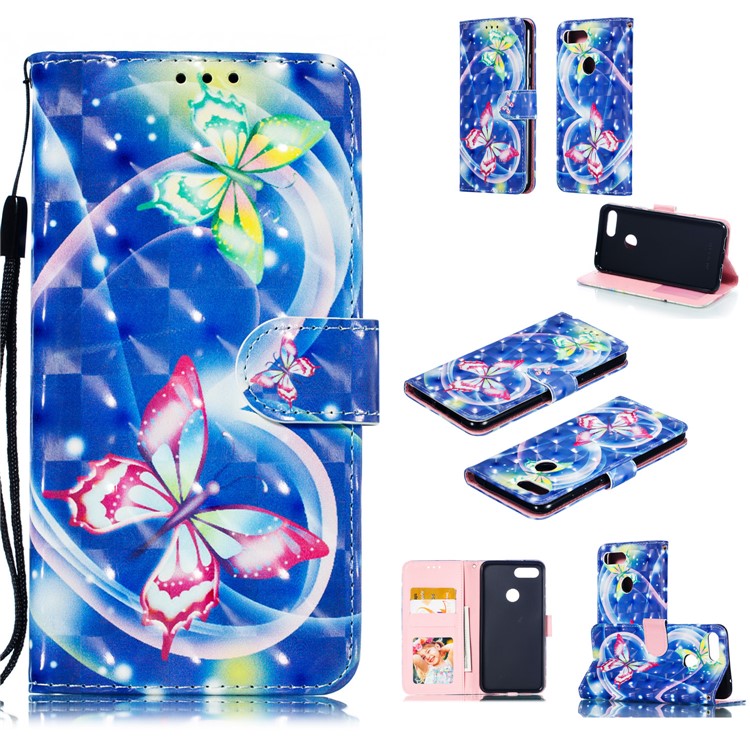 Pattern Printing Light Spot Decor Leather Wallet Case for Xiaomi Mi 8 Lite / Mi 8 Youth (Mi 8X) - Vivid Butterfly-1