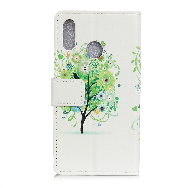 Pattern Printing Leather Wallet Mobile Casing for Xiaomi Redmi Note 7 - Green Flower-3