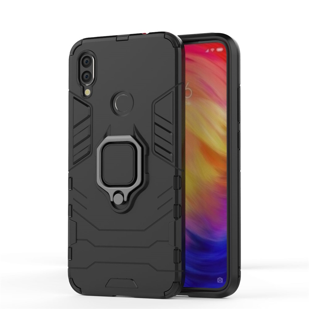 Cool Guard Ringhalter Kickstand PC TPU Hybrid -hülle Für Xiaomi Redmi Note 7s /Note 7 / Anmerkung 7 Pro (indien) - Schwarz