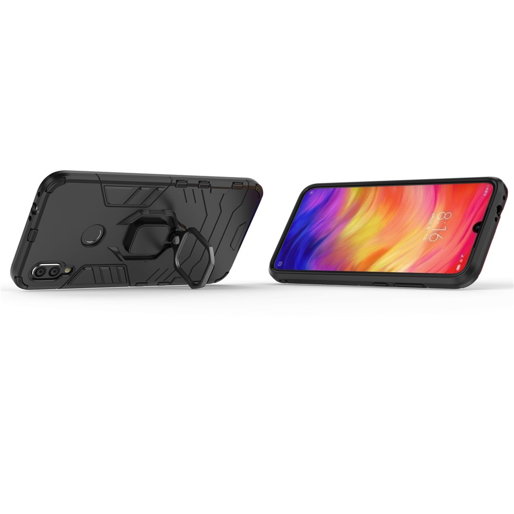 Cool Guard Ringhalter Kickstand PC TPU Hybrid -hülle Für Xiaomi Redmi Note 7s /Note 7 / Anmerkung 7 Pro (indien) - Schwarz