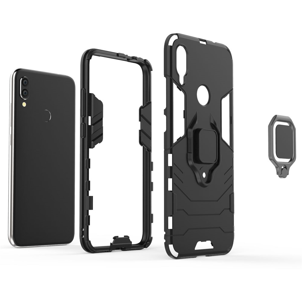 Cool Guard Ring Holder Kickstand PC TPU Hybrid Case Para Xiaomi Redmi Note 7s /nota 7 / Nota 7 Pro (índia) - Preto